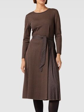 NWT Weekend Max Mara Curvato Mixed Plaid Midi Dress - Brown/Camel
